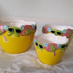 Flower Pots Yellow  Small  3 pc Ceramic graduated sizes